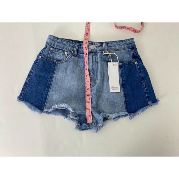 TOBI High Rise Two-Tone Denim Jean Shorts Fringe Shortie High Waist - Si… - Picture 5 of 7